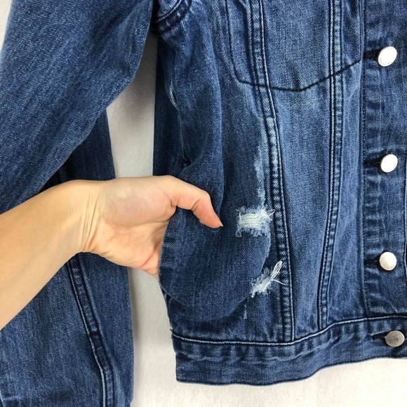 Tinsel Town Women's Small Blue Studded Button Front Denim Jean Jacket Cotton - Picture 4 of 9